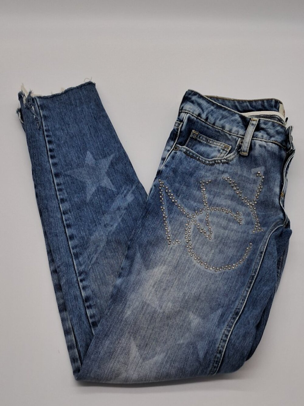 River Island Embellished "NYC" Stars & Strips Faded Jeans 6/Eur 32